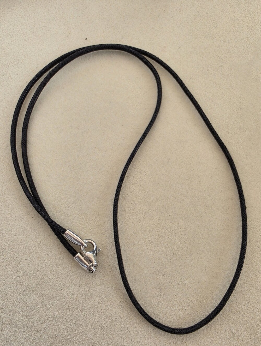 17": Black Cord Necklace with Italian 925 Sterling Silver Clasp